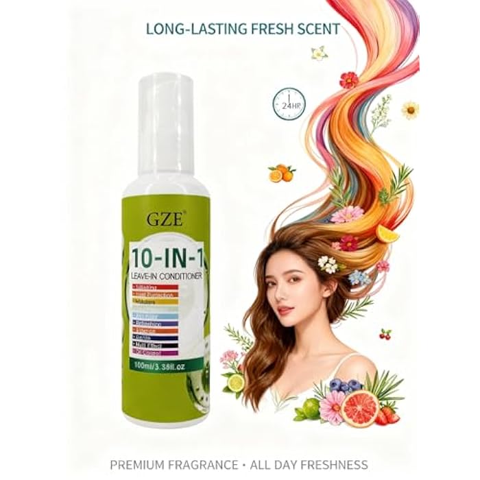 GZE 10 in 1 Leave In Conditioner - Heat Protection & Frizz Control with Silkening Essence - Lightweight Hair Moisturizer, Non-Greasy Formula, Stay Fragrant​ - Image 4