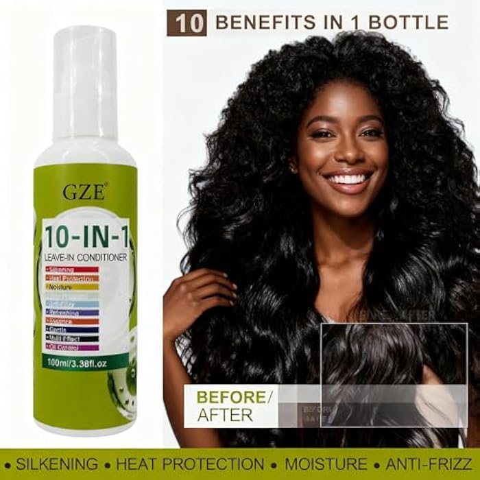 GZE 10 in 1 Leave In Conditioner - Heat Protection & Frizz Control with Silkening Essence - Lightweight Hair Moisturizer, Non-Greasy Formula, Stay Fragrant​ - Image 2