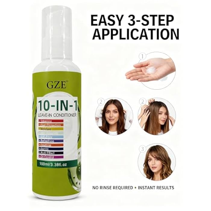 GZE 10 in 1 Leave In Conditioner - Heat Protection & Frizz Control with Silkening Essence - Lightweight Hair Moisturizer, Non-Greasy Formula, Stay Fragrant​ - Image 3