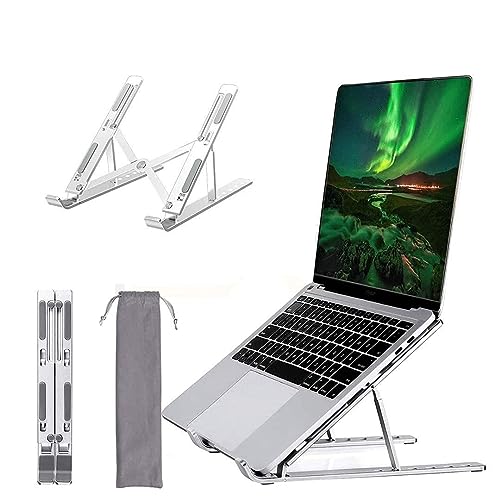 Dyazo 6 Angles Adjustable Aluminum Ergonomic Foldable Portable Tabletop Laptop/Desktop Riser Stand Holder Compatible for MacBook, HP, Dell, Lenovo & All Other Notebook (Silver) - Image 1