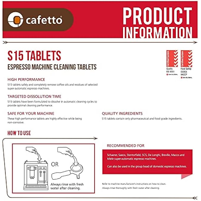 CAFETTO S15 High Performance Espresso Machine Cleaning Tablets 100 Count Tablets Jar - Image 2