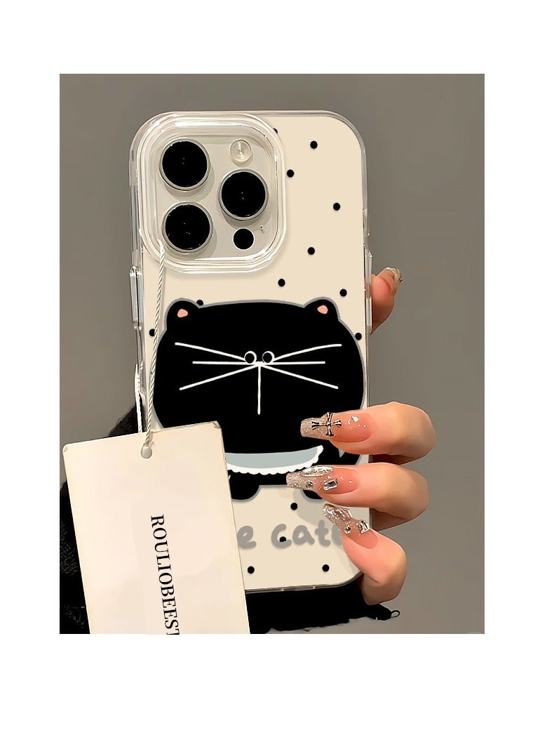 NIBEMINENT Polka Dot Face Cat Protective TPU Case Cover For iPhone 16