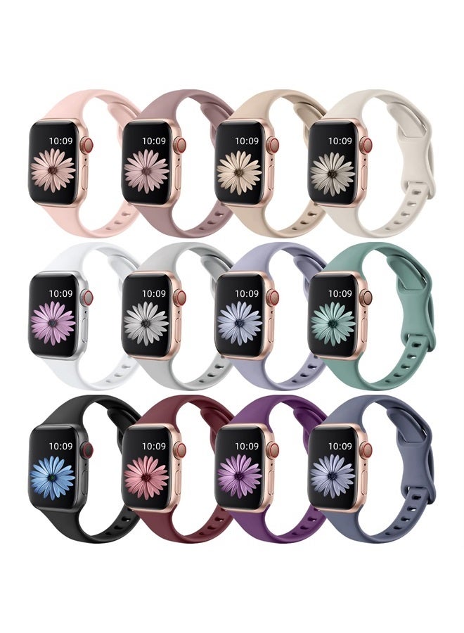 Lerobo 12 Pack Slim Band Compatible with Apple Watch Band 38mm 40mm 41mm 42mm 44mm 45mm 49mm,Thin Narrow Replacement Silicone Sport Strap for iWatch Bands Ultra Series 8/7/6/5/4/3/2/1/SE/SE2 Women Men - Image 1