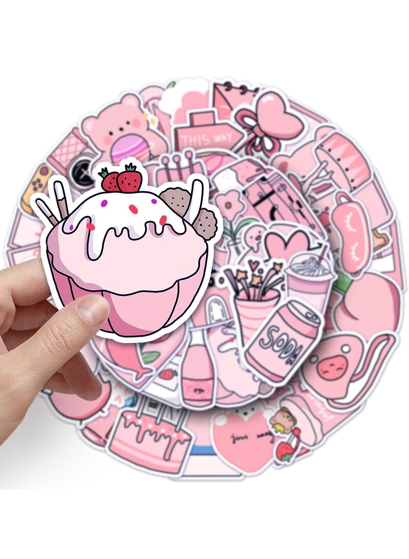 50pcs Pink Aesthetic VSCO Sticker Pack Vinyl Waterproof Stickers for Scrapbooking Laptop Phone Mug Suitable as Girls Children's Birthday Gifts - Image 4