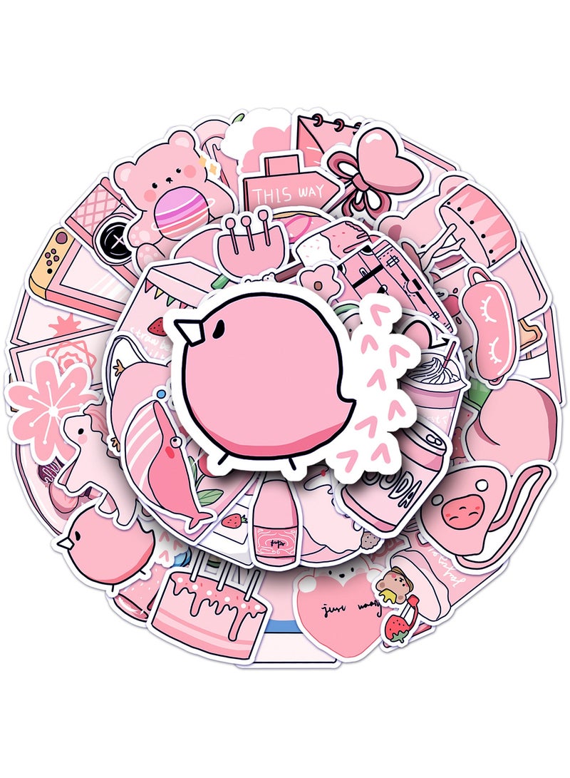 50pcs Pink Aesthetic VSCO Sticker Pack Vinyl Waterproof Stickers for Scrapbooking Laptop Phone Mug Suitable as Girls Children's Birthday Gifts - Image 1