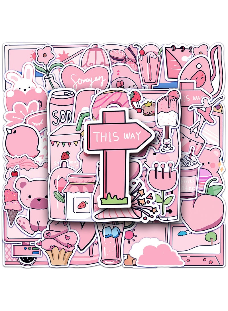 50pcs Pink Aesthetic VSCO Sticker Pack Vinyl Waterproof Stickers for Scrapbooking Laptop Phone Mug Suitable as Girls Children's Birthday Gifts - Image 5