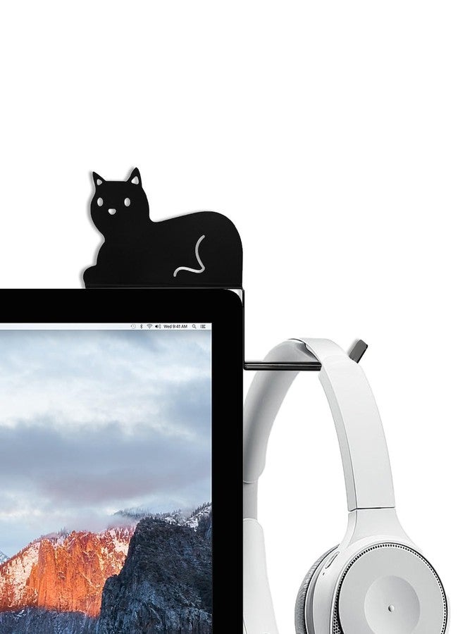 FEYRUN Monitor Stand, Puppy Tail Hook for Headphone, Saves Desk Space and Protects Headphones, Organizer Decorative Hanger for Hanging Keys Cables and More (Black (Cat)) - Image 1
