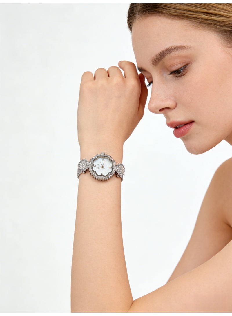 اياكي IEKE Best-Selling Silver Flower-Shaped Watch - Luxury Crystal-Accented Mother-of-Pearl Dial Mesh Bracelet Women's Quartz Wristwatch (Trending Hot Item) - Image 4