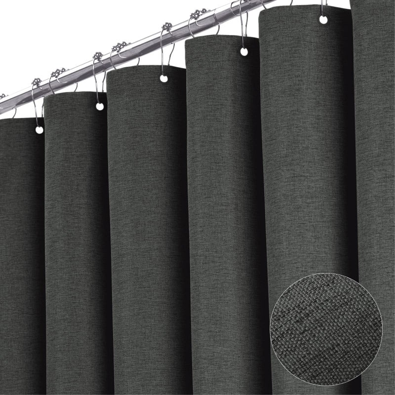 BTTN Charcoal Grey Shower Curtain Linen Textured Heavy Duty Thick Waterproof Cloth Shower Curtain Set with 12 Plastic Hooks Hotel Luxury Decorative Fabric Shower Curtain for Bathroom 72x72 Gray - Image 2