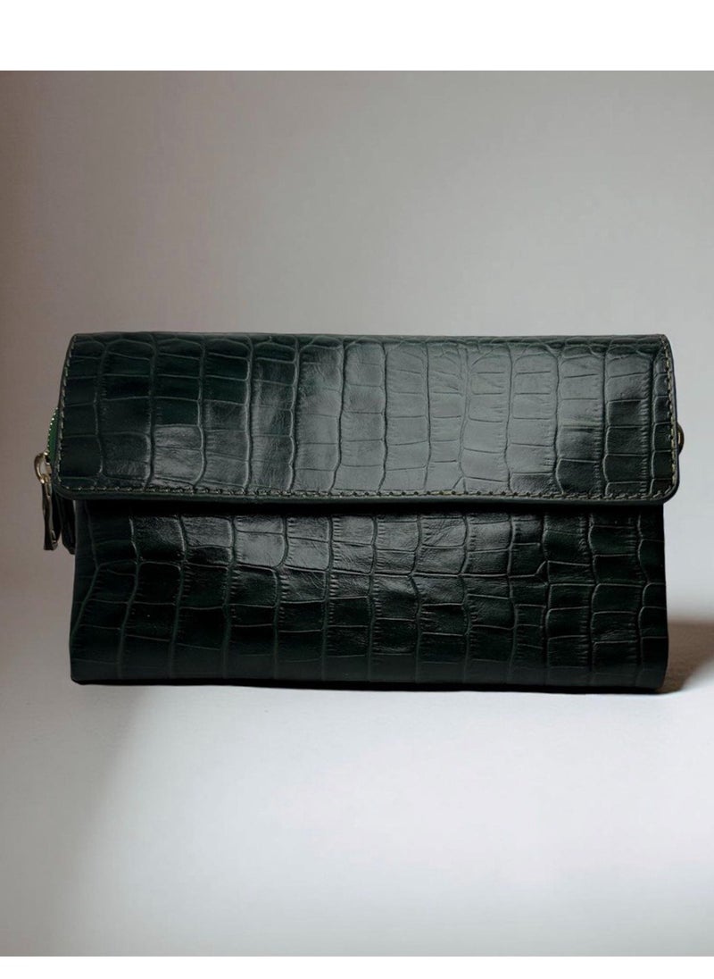 celora Convertible Croc-Textured Leather Clutch & Crossbody Bag  - Image 1