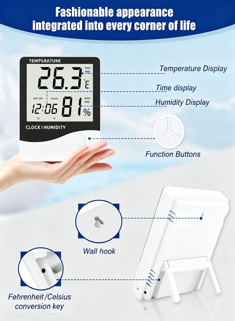 Digital Humidity Meter with LCD Alarm Clock Indoor Outdoor Temperature Thermometer Humidity Monitor for Home House Greenhouse Daily Use - Image 3