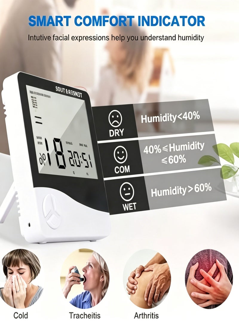 Digital Humidity Meter with LCD Alarm Clock Indoor Outdoor Temperature Thermometer Humidity Monitor for Home House Greenhouse Daily Use - Image 4