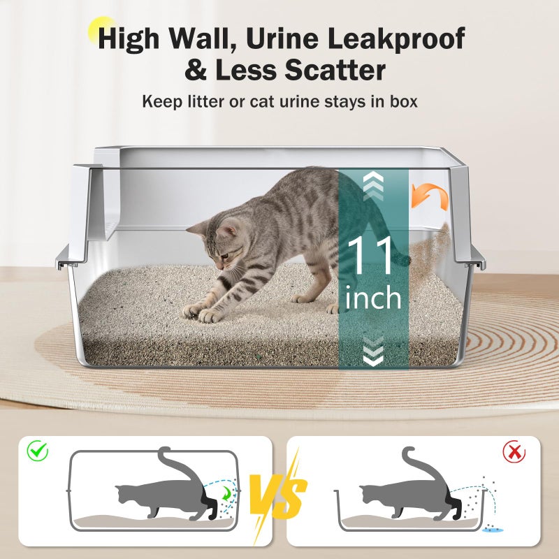 MIXJOY Stainless Steel Litter Box, Extra Large Litter Boxes for Big Cats, XLarge Metal Cat Litter Box with Lid, Anti-Urine Leakage XL Box with High Sides, Easy Clean, Non-Sticky, Scoop Included - Image 2