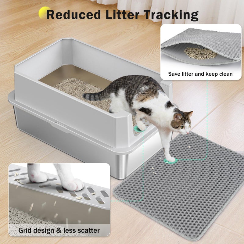 MIXJOY Stainless Steel Litter Box, Extra Large Litter Boxes for Big Cats, XLarge Metal Cat Litter Box with Lid, Anti-Urine Leakage XL Box with High Sides, Easy Clean, Non-Sticky, Scoop Included - Image 3