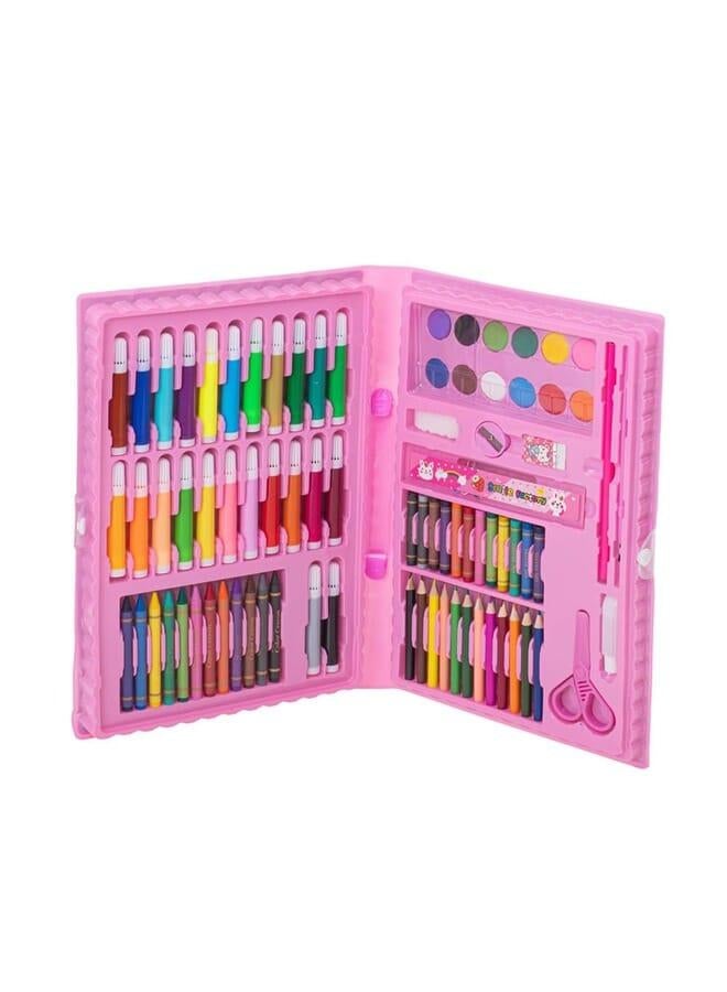 AMERTEER 86 Pieces Double Sided Trifold Easel Art Set Portable Art Supplies Drawing Set Box With Oil Pastels Crayons Colored Pencils Markers Paint Brush Sketch Pad For Kids Gift (Pink)