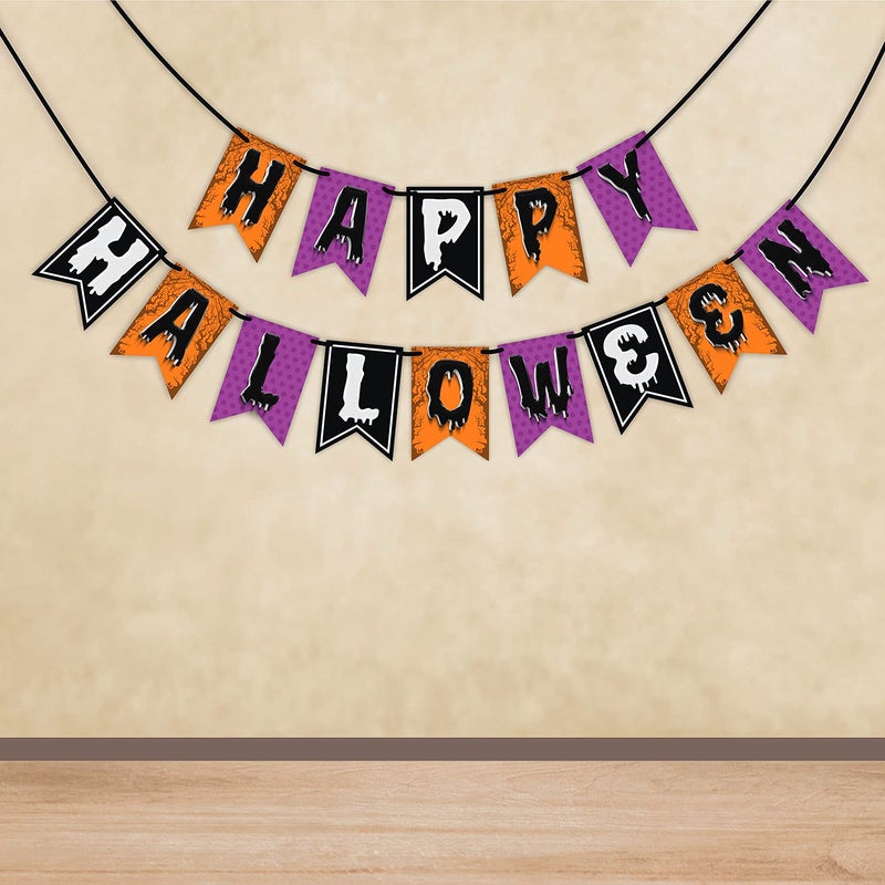 Wobbox Halloween Photo Booth Party Props (32 Pcs) DIY Kit with Orange, Purple & Black Happy Halloween Bunting Banner for Your Halloween Celebration, Halloween Decorations Item - Image 4