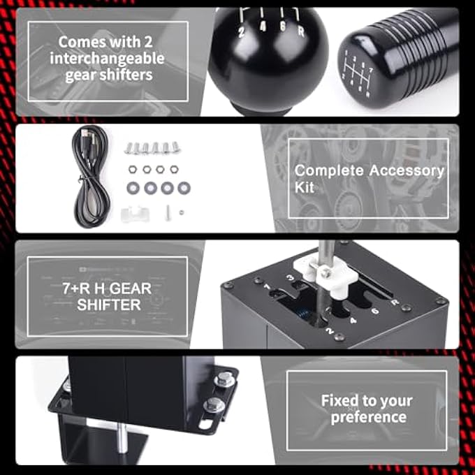 rayihni PC USB SIMULATOR SHIFTER 7+R H GEAR SHIFTER WITH L SHAPE CLAMP SET FOR GEAR SHIFT PC WINDOWS STEERING COMPATIBLE WITH G29/G27/G25/G920, T300RS/GT WHEEL - Image 2