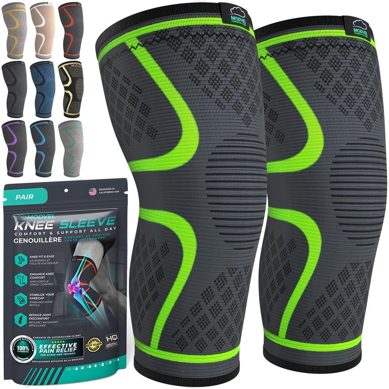Modvel Compression Knee Brace for Women & Men, 2-Pack Knee Brace for Running Knee Pain, Knee Support Compression Sleeve, Workout Sports Knee Braces for Meniscus Tear, ACL & Arthritis Pain Relief - Image 1