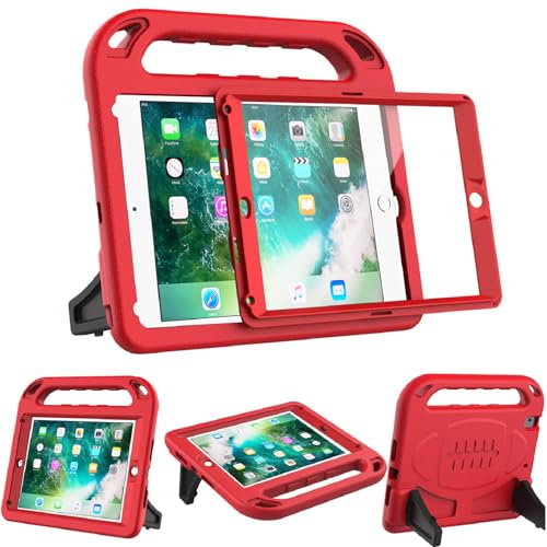 BMOUO Kids Case for iPad 9.7 2018/2017/iPad Air 2/1/Pro 9.7-Built-in Screen Protector Shockproof Handle Convertible Stand Case for iPad 9.7 Inch 2018 (6th Generation)/2017 (5th Generation)/Air 2, Red - Image 1