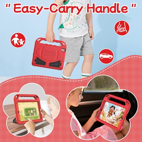 BMOUO Kids Case for iPad 9.7 2018/2017/iPad Air 2/1/Pro 9.7-Built-in Screen Protector Shockproof Handle Convertible Stand Case for iPad 9.7 Inch 2018 (6th Generation)/2017 (5th Generation)/Air 2, Red - Image 4