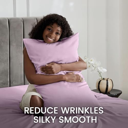 Revdomfly 4 Pcs Queen Size Luxury Silky Soft Pink Satin Sheet Set,1 Premium Moisture Wicking Fitted Sheet Fits Up to 16 Inches Deep Pocket + 1 Flat Sheet + 2 Pillowcases（Pink, Queen） - Image 4