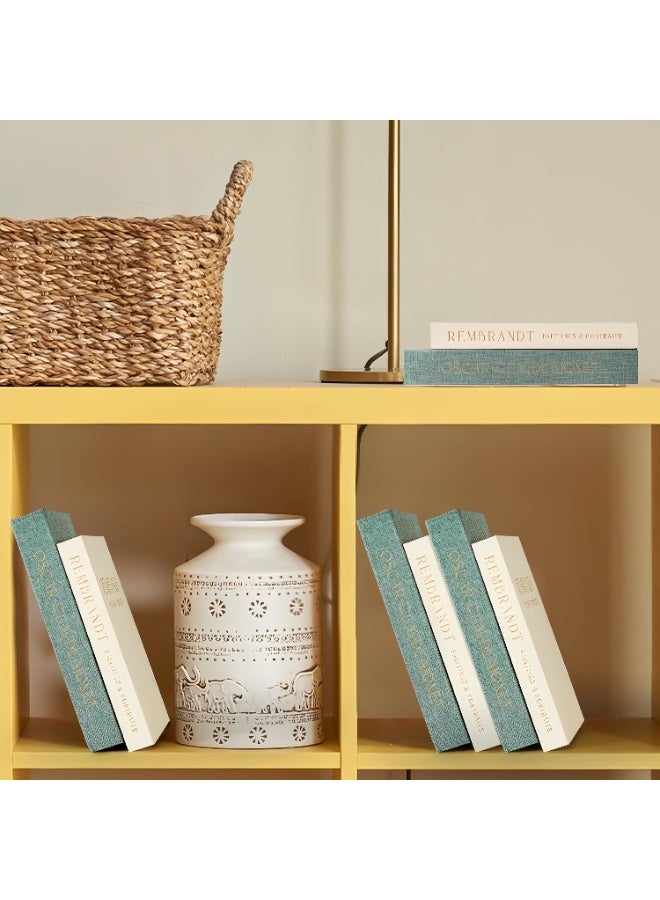 Decorative Books Set of 2, Beautiful Linen Boxes Decor Coffee Table Bookshelf or Mantle, Aesthetic Fake Books for Modern Home Decoration, Storage Box (Green+White) - Image 3