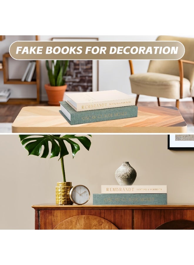 Decorative Books Set of 2, Beautiful Linen Boxes Decor Coffee Table Bookshelf or Mantle, Aesthetic Fake Books for Modern Home Decoration, Storage Box (Green+White) - Image 5