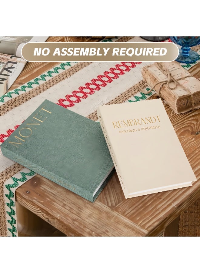 Decorative Books Set of 2, Beautiful Linen Boxes Decor Coffee Table Bookshelf or Mantle, Aesthetic Fake Books for Modern Home Decoration, Storage Box (Green+White) - Image 2