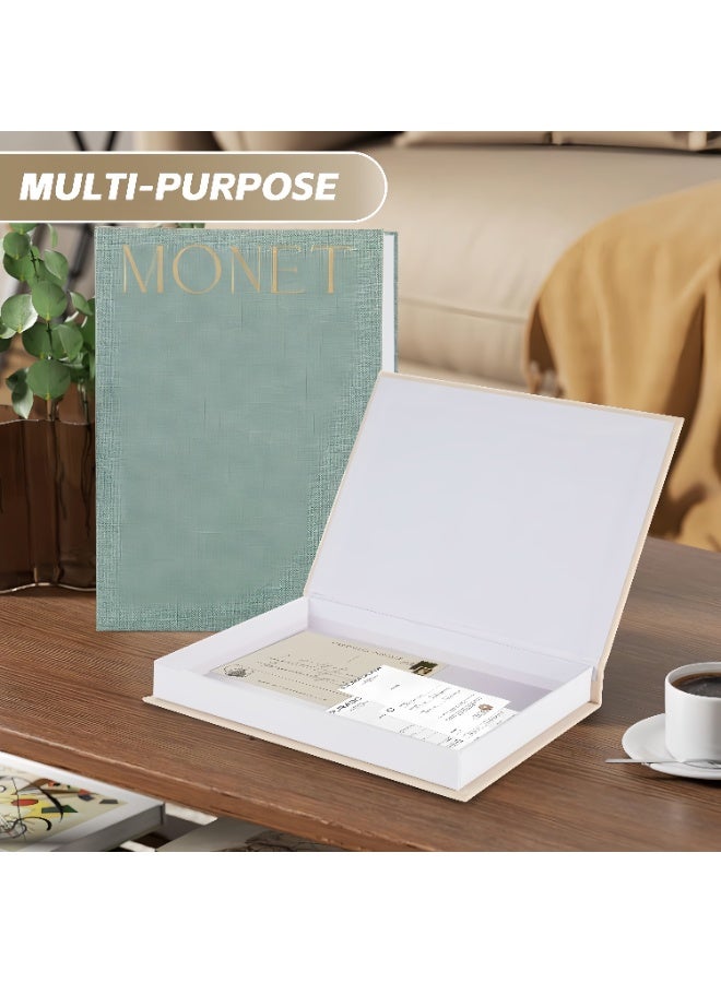 Decorative Books Set of 2, Beautiful Linen Boxes Decor Coffee Table Bookshelf or Mantle, Aesthetic Fake Books for Modern Home Decoration, Storage Box (Green+White) - Image 4