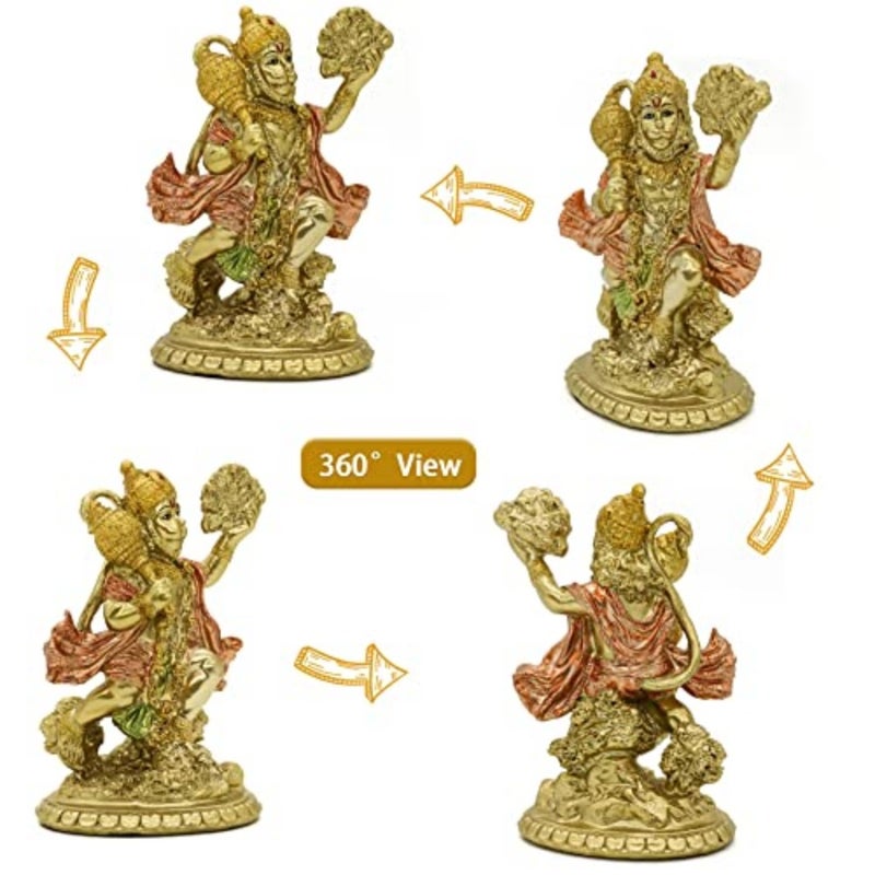 Hindu God Flying Hanuman Statue - Small Indian Idol Hanuman Murti Pooja Sculpture India Lord Figurine for Home Office Temple Mandir Diwali Puja Gifts Item Buddha Decor Yoga Altar Shrine Meditation Kit - Image 2