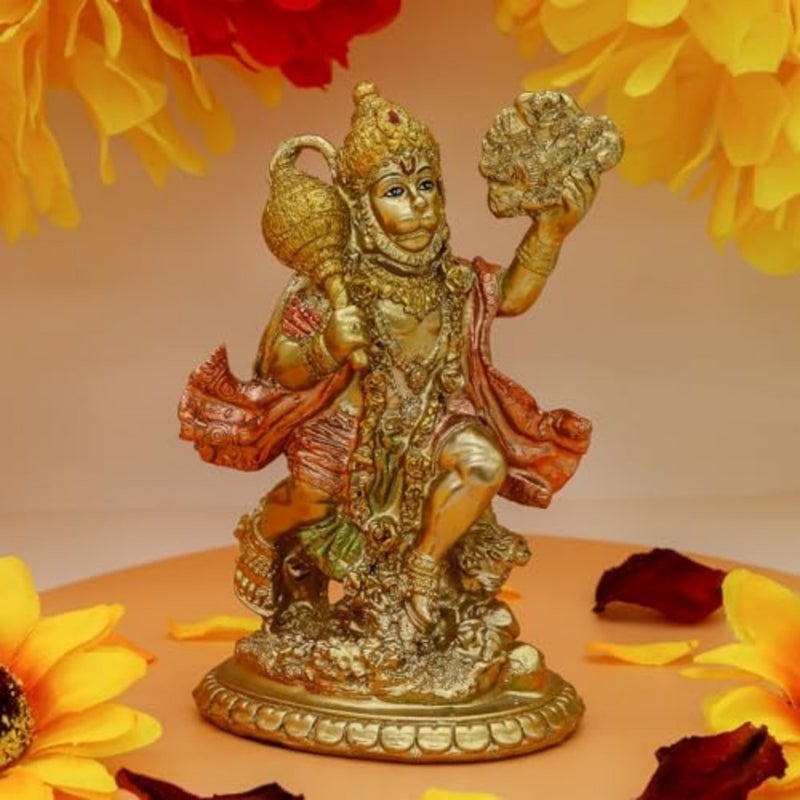 Hindu God Flying Hanuman Statue - Small Indian Idol Hanuman Murti Pooja Sculpture India Lord Figurine for Home Office Temple Mandir Diwali Puja Gifts Item Buddha Decor Yoga Altar Shrine Meditation Kit - Image 4