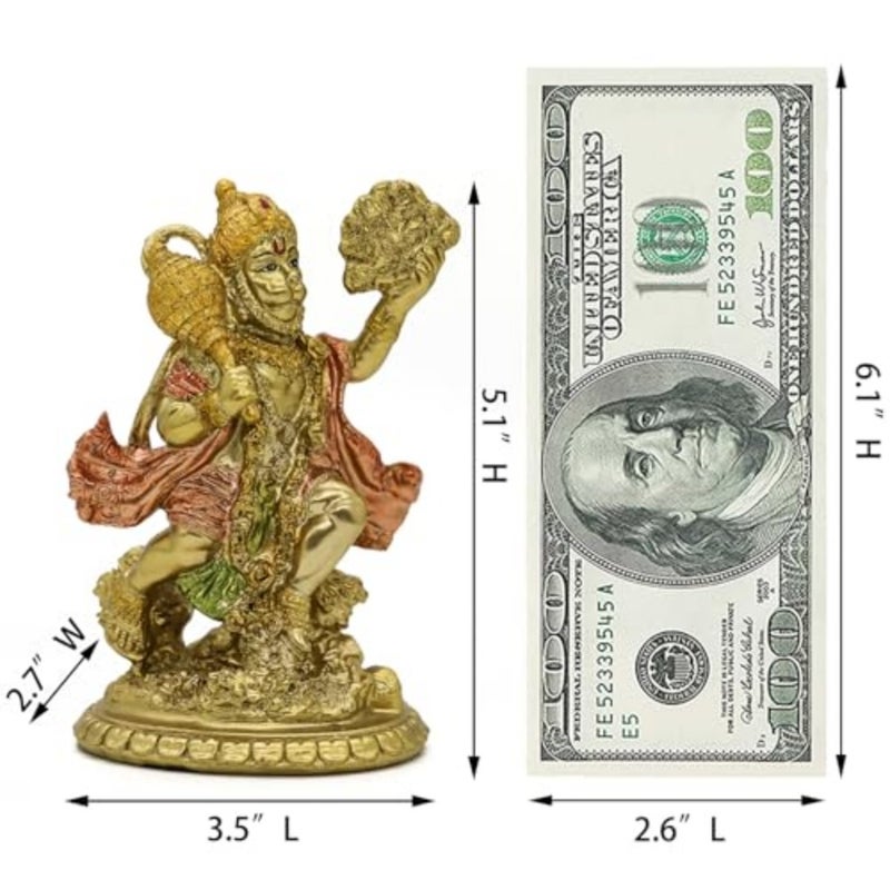Hindu God Flying Hanuman Statue - Small Indian Idol Hanuman Murti Pooja Sculpture India Lord Figurine for Home Office Temple Mandir Diwali Puja Gifts Item Buddha Decor Yoga Altar Shrine Meditation Kit - Image 5