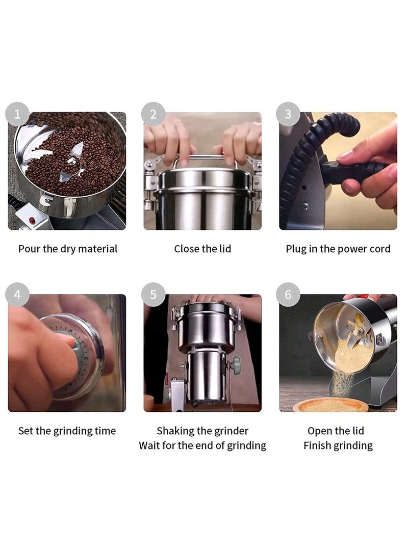 عربست مطحنة كهربائية، مطحنة البهارات، آلة مسحوق من الفولاذ المقاوم للصدأ مع حماية من التحميل الزائد ومؤقت 5 دقائق، آلة طحن الطعام الجاف للفاصوليا والبذور والمكسرات - Image 4