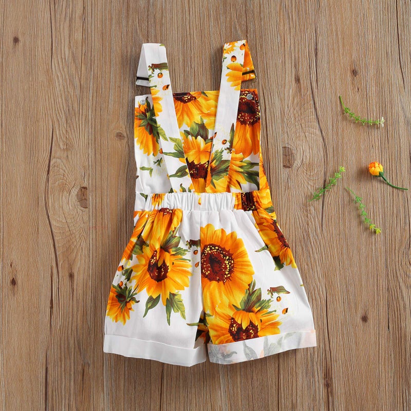Ayalinggo Toddler Baby Girl Sunflower Print Overalls Shorts with Pocket Suspender Trousers Cute Summer Clothing Outfit (Sunflower Print, 4-5 Years) - Image 2