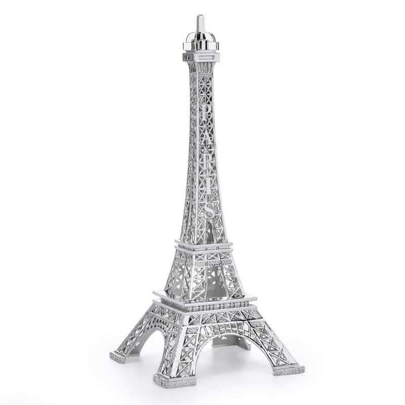 ESHATO Silver Metal Eiffel Tower Statue 7inch Decorative Figurine Replica Stand Holder for Cake Topper Table Decor Gift Party Home Decoration