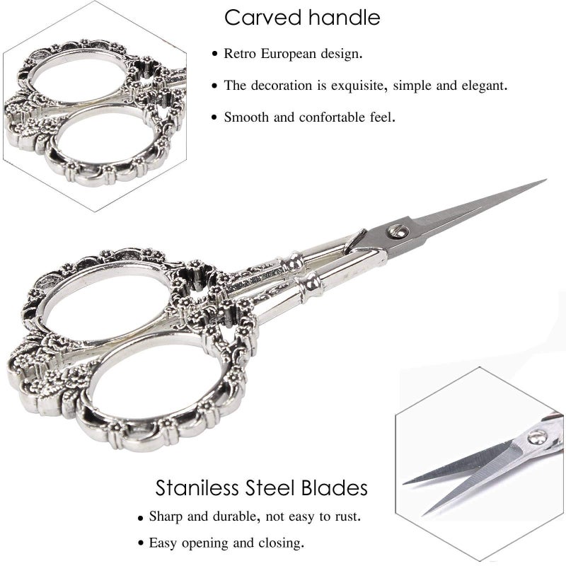BIHRTC 4.5 Inch Small Sewing Scissors Plum Blossom Scissors and European Style Scissor Stainless Steel Shears for Cross Stitch Cutting Embroidery Sewing Handcraft Craft Silver Scissor - Image 2