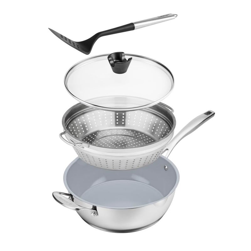 Cuisinart Preferred Pan 4-Pc Set - Stainless Steel (4.5 Qt. Multi-Purpose Pan w/Cover, Steamer, Slotted Turner) - Image 2