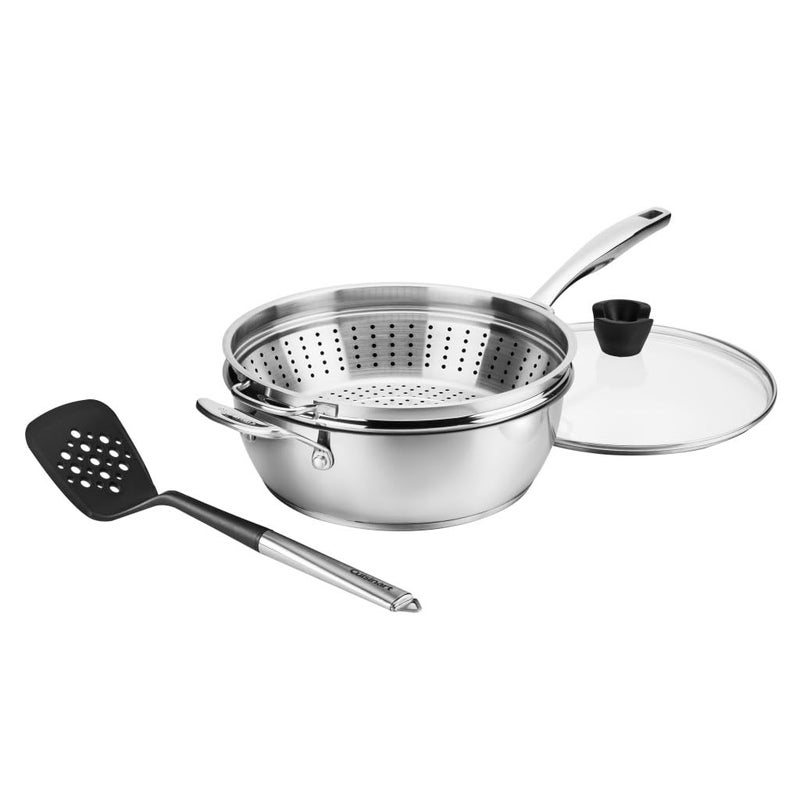 Cuisinart Preferred Pan 4-Pc Set - Stainless Steel (4.5 Qt. Multi-Purpose Pan w/Cover, Steamer, Slotted Turner) - Image 3