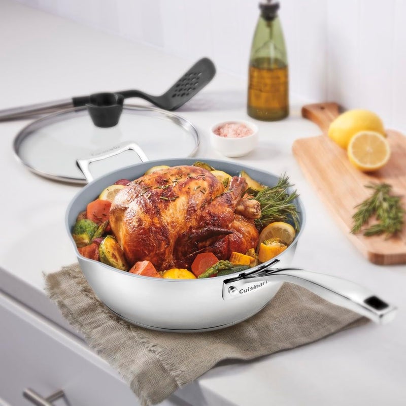 Cuisinart Preferred Pan 4-Pc Set - Stainless Steel (4.5 Qt. Multi-Purpose Pan w/Cover, Steamer, Slotted Turner) - Image 4