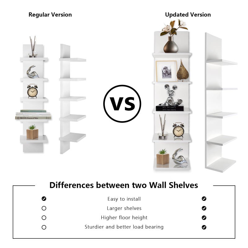 Homaterial 5 Tier Wall Shelf, Wall Mounted Shelves Unit for Living Room Bedroom, Floating Shelves Decor Organizer Tall(White), White - Image 2