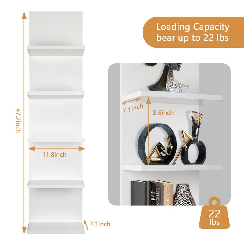 Homaterial 5 Tier Wall Shelf, Wall Mounted Shelves Unit for Living Room Bedroom, Floating Shelves Decor Organizer Tall(White), White - Image 3