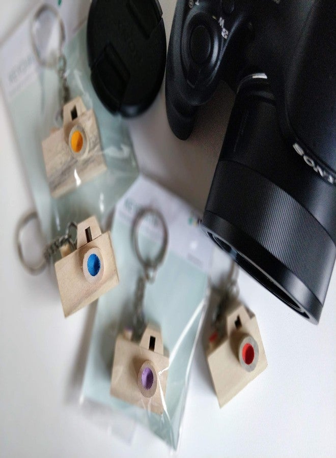 IVEI Wooden Camera Keychains - Set of 5 - Camera Shaped Key Rings for Home Vehicles Office - Handmade Multicolour Key Chains - Image 3
