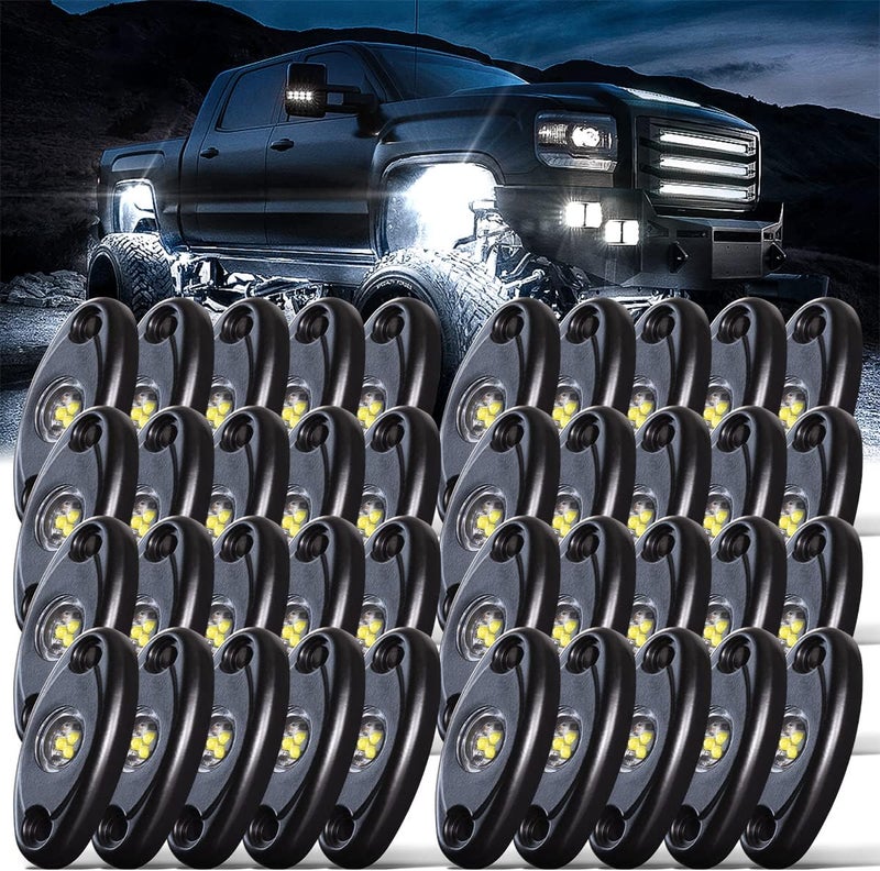 LEDMIRCY أضواء LEDMIRCY R1 الصخرية البيضاء النقية 40 قطعة أضواء LED صخرية تحت الهيكل عالية الطاقة بيضاء لشاحنات الطرق الوعرة ATV UTV SUV RZR مسار السيارات القوارب مقاومة للماء والصدمات تحتية - Image 1