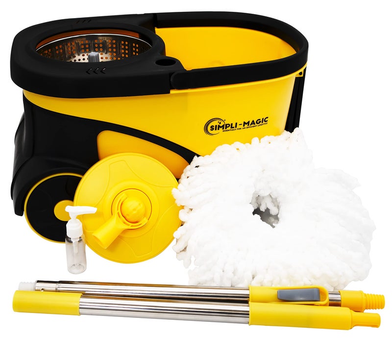 Deluxe Stainless Steel Rolling Spin Mop System with Replacement Microfiber Mop Heads  Walkable with Wheels  Suits All Floor Types  Multipurpose Home Use