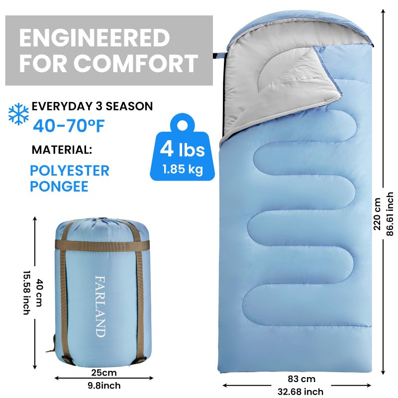 FARLAND Sleeping Bags 30â„‰ for Adults Teens Kids with Compression Sack Portable and Lightweight for 3-4 Season Camping, Hiking,Waterproof, Backpacking and Outdoors - Image 2