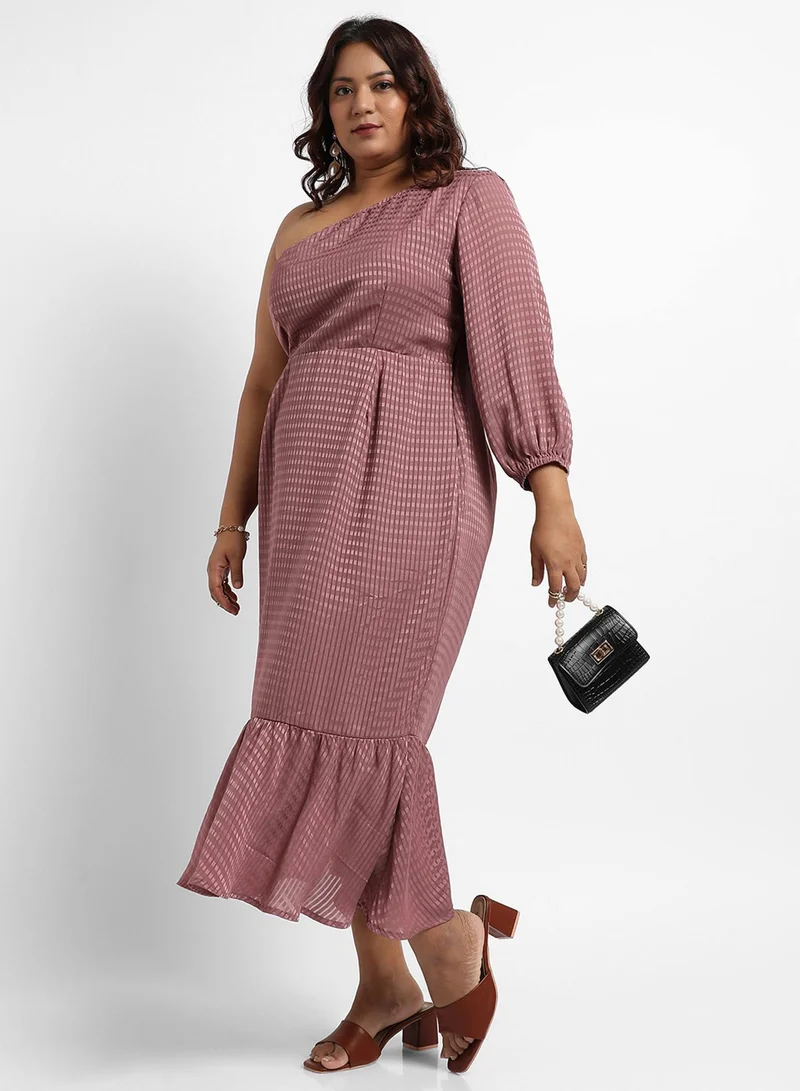 Instafab Plus One-Shoulder Midi Dress