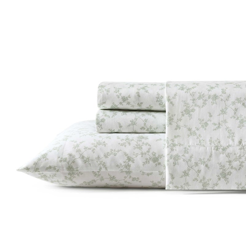 Laura Ashley Queen Size Sheet Set Soft Cotton Sateen Bedding with Matching Pillowcases Fully Elastic Fitted Sheet Deep Pocket Floral Room Decor Silky Smooth AllSeason Comfort Fiona Green - Image 2