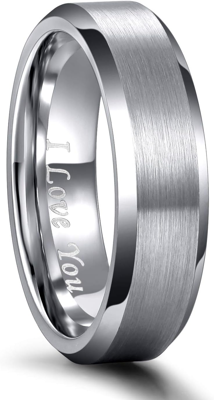 Greenpod 4MM 6MM 8MM Tungsten Carbide Engagement Ring Brushed Beveled Edge Polished Silver Wedding Band for Men Women Engraved I Love You Always & Forever Size 4-15 - Image 1