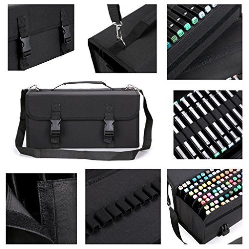 BTSKY New 120 Slots Marker Case Lipstick Organizer-Canvas Markers Holder for for Primascolor Markers and Sketch Markers (Black) - Image 5