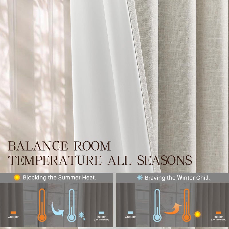 YZ HOME Pinch Pleated Linen Curtains 100% Blackout 84 Inches Long for Living Room Bedroom, Memory Trained Thermal Insulated Room Darkening Window Drapes with Rings Hooks, 2 Panels, Natural, 40"Wx84"L - Image 5